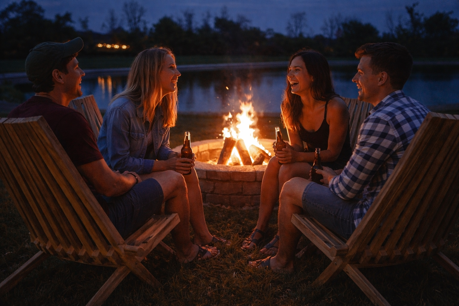 Summer evening with friends around fire